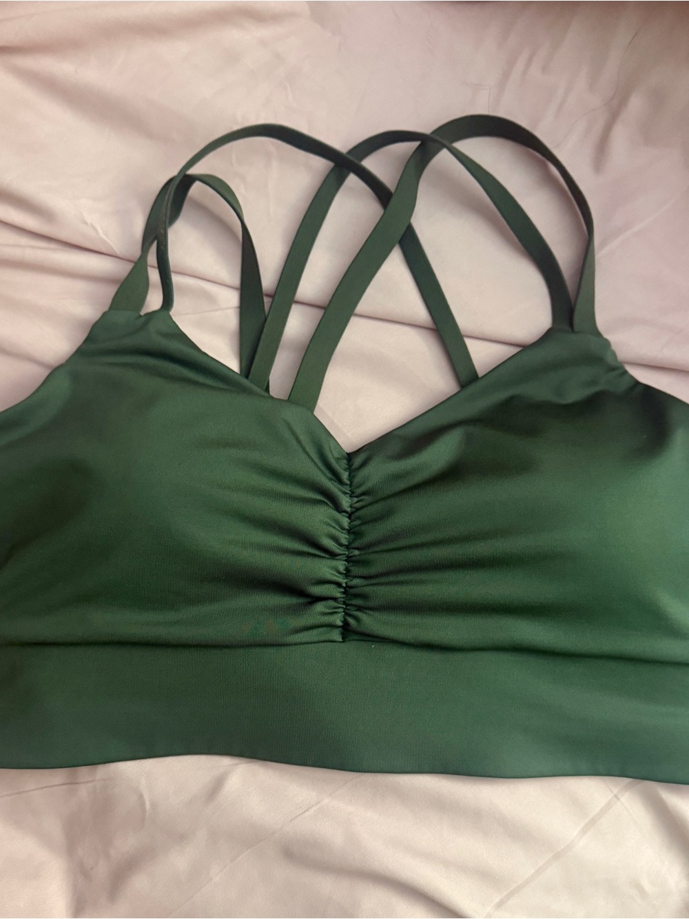 handful-Ruched Strappy Sports Bralette - Deep Green